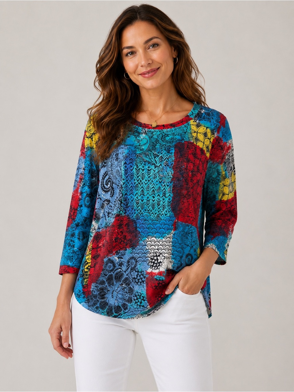 Escape by Habitat Clothes Shirt Womens Small Multicolor Abstract Long Sleeve Top